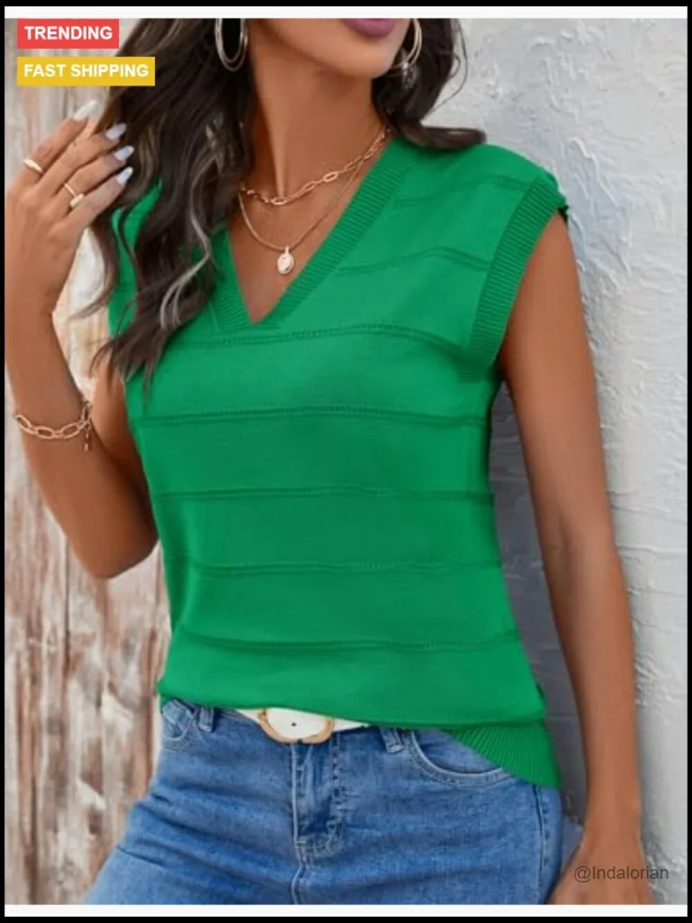 Sleeveless Knitted V-Neck Cap Sleeve Pullover Vest Top